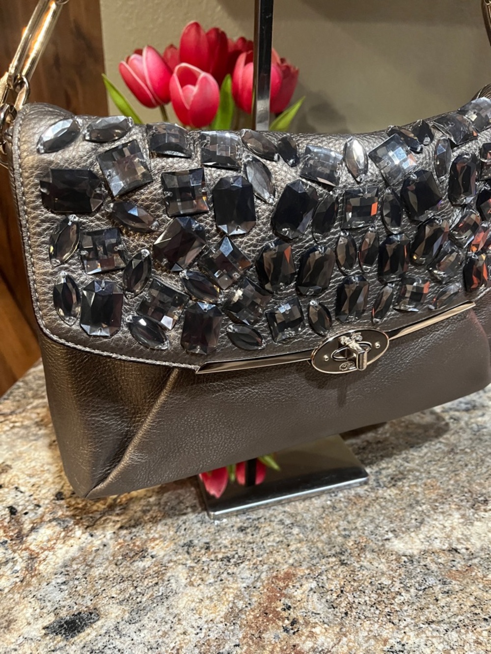 COACH MADISON JEWELED LEATHER SHOULDER FLAP /BRONZE - Picture 3 of 13